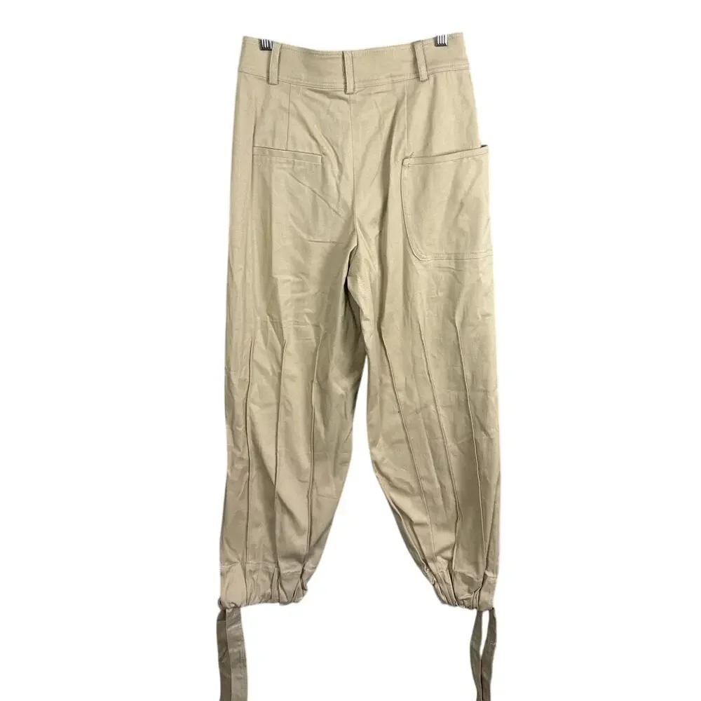 Parker Utility Pants High Rise Ankle Tie Natural Tan Tapered Leg SZ 0 Designer